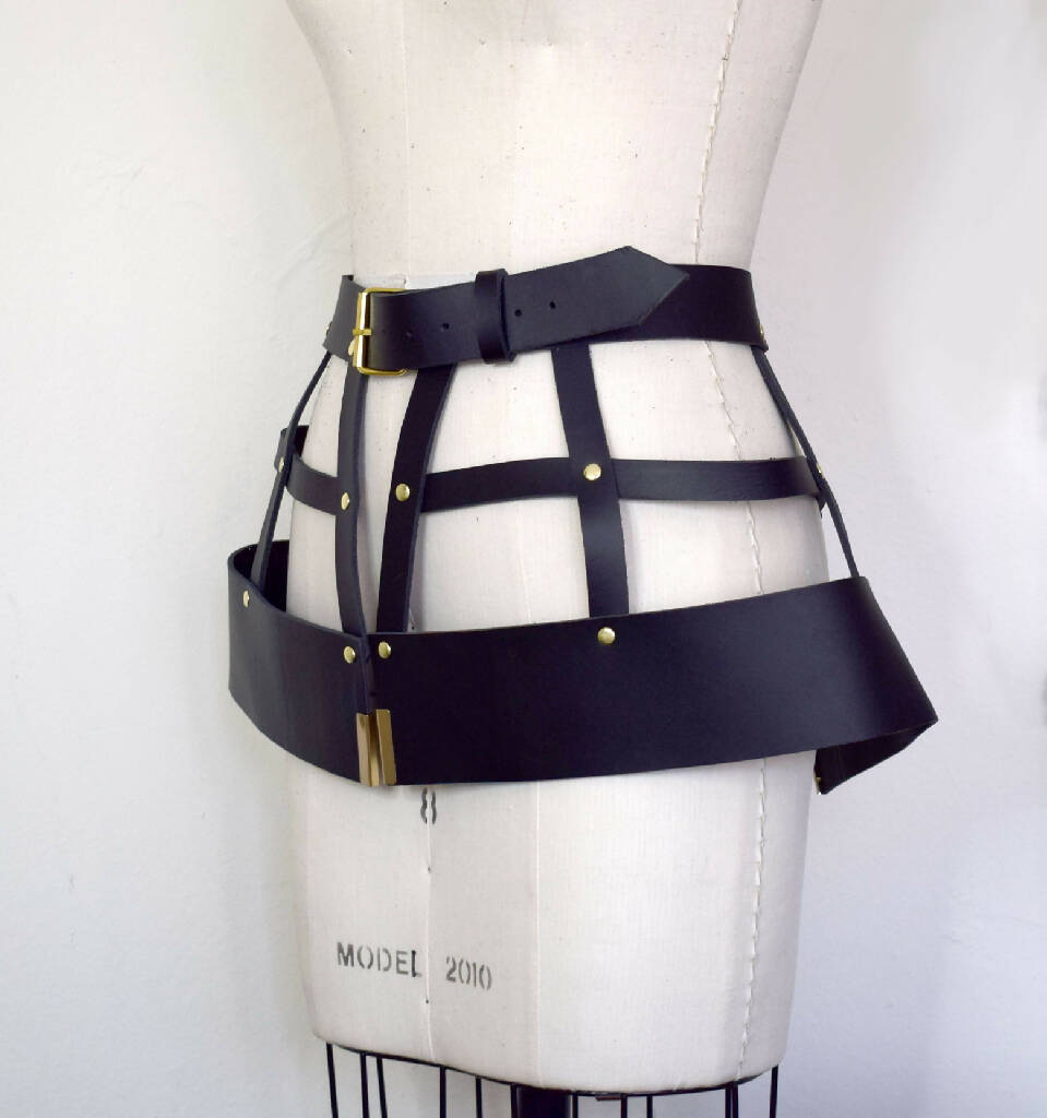 Hubris Leather Harness Cage Skirt