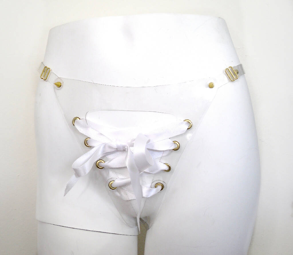 Enlil Clear PVC Ribbon Laced Open Crotch Bikin