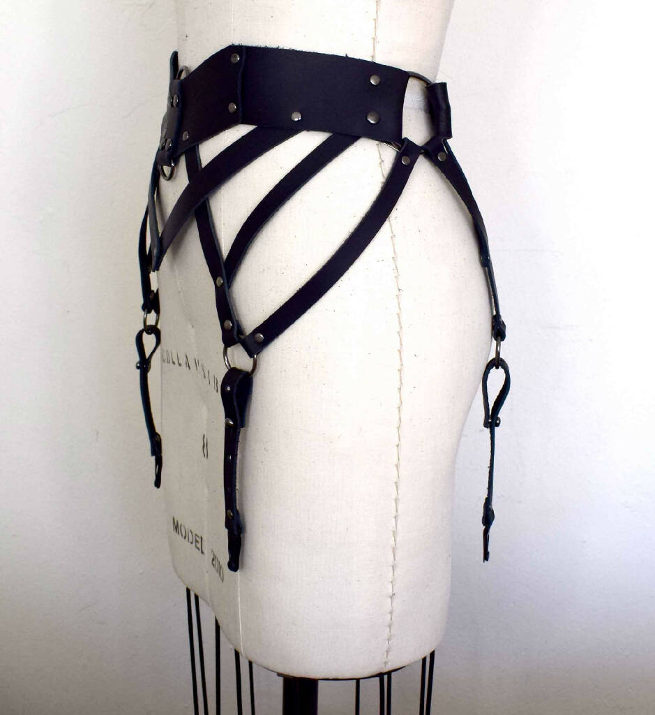 Ostara in Winter Black Leather Garter Belt