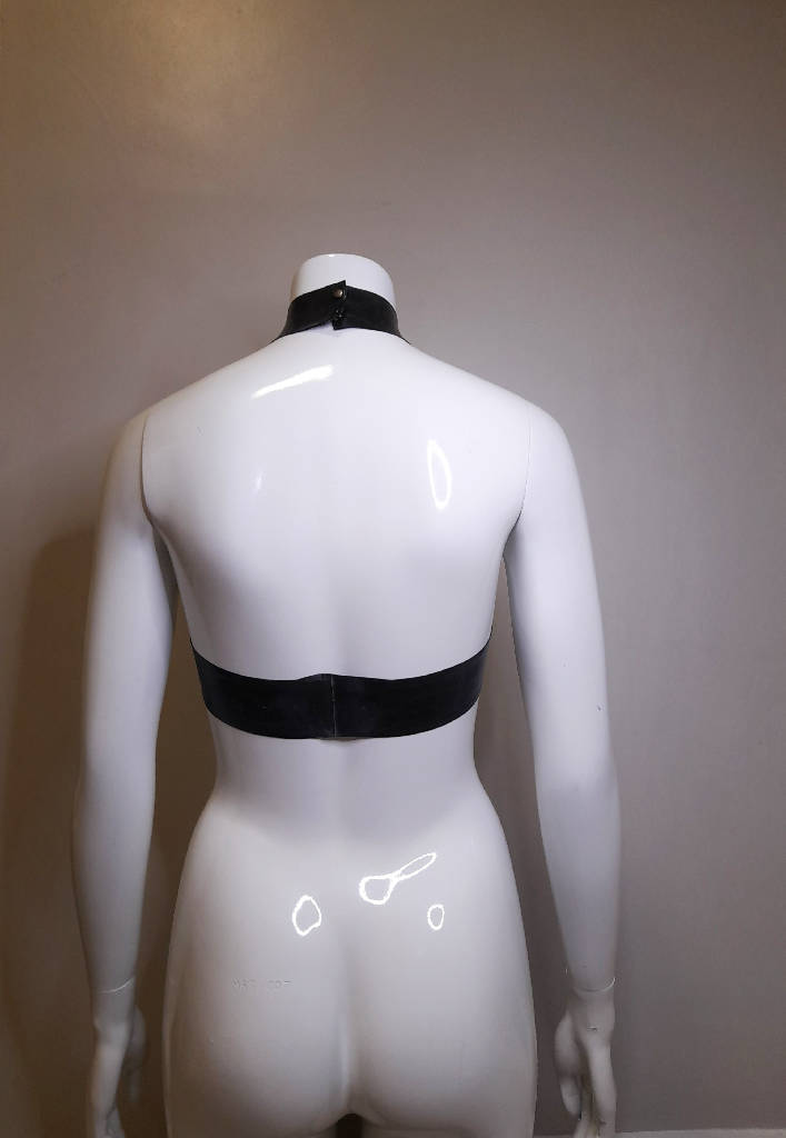 Latex Halter Neck Crop Top with O-ring Collar, Custom Made