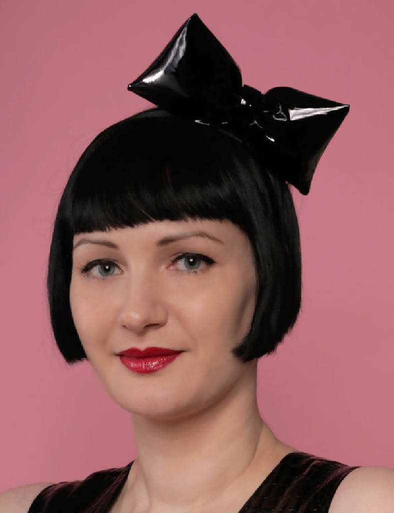 Black gloss vinyl 3D bow hair band