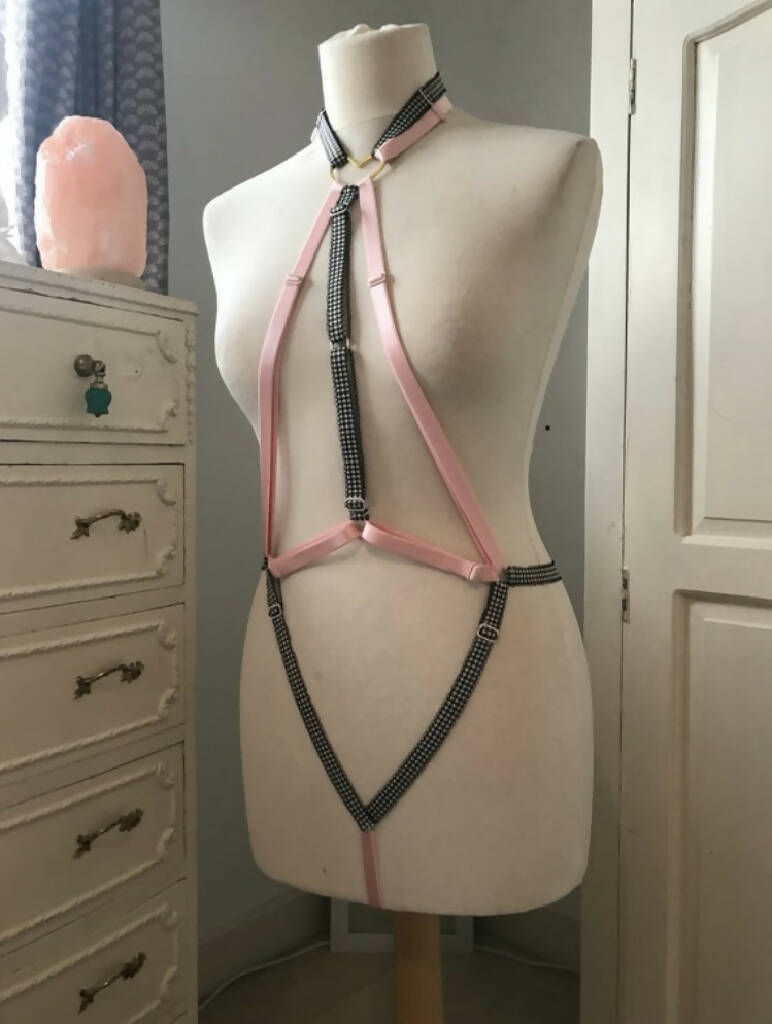 Abigail Pink Body Harness with Leg Suspenders