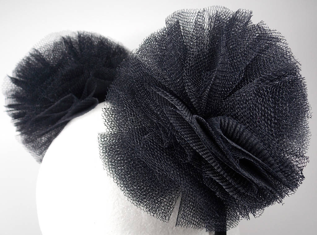 Large Black Tulle Pompom Hair Band