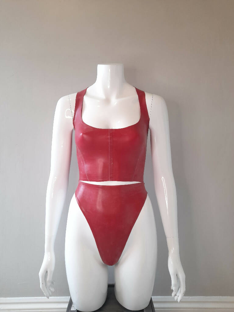 Latex Corset Style Top with High-waisted Thong
