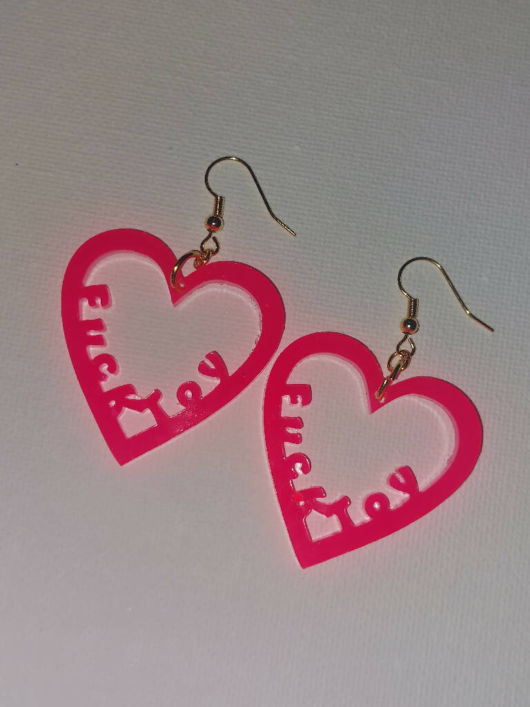 Fuck Toy Word Heart Earrings