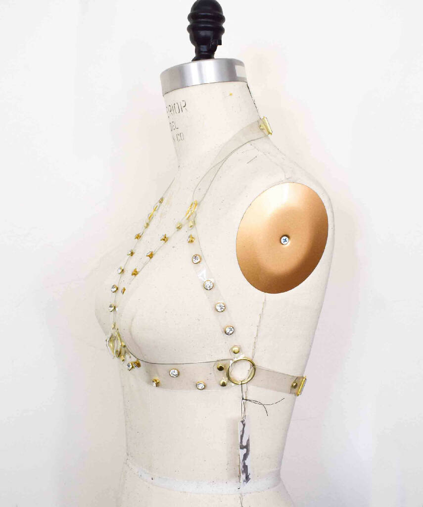 Tina Clear Vinyl Rhinestone Harness Bra