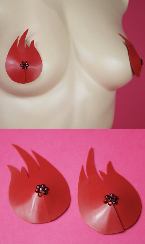 LATEX FLAME NIPPLE PASTIES (RHINESTONES)