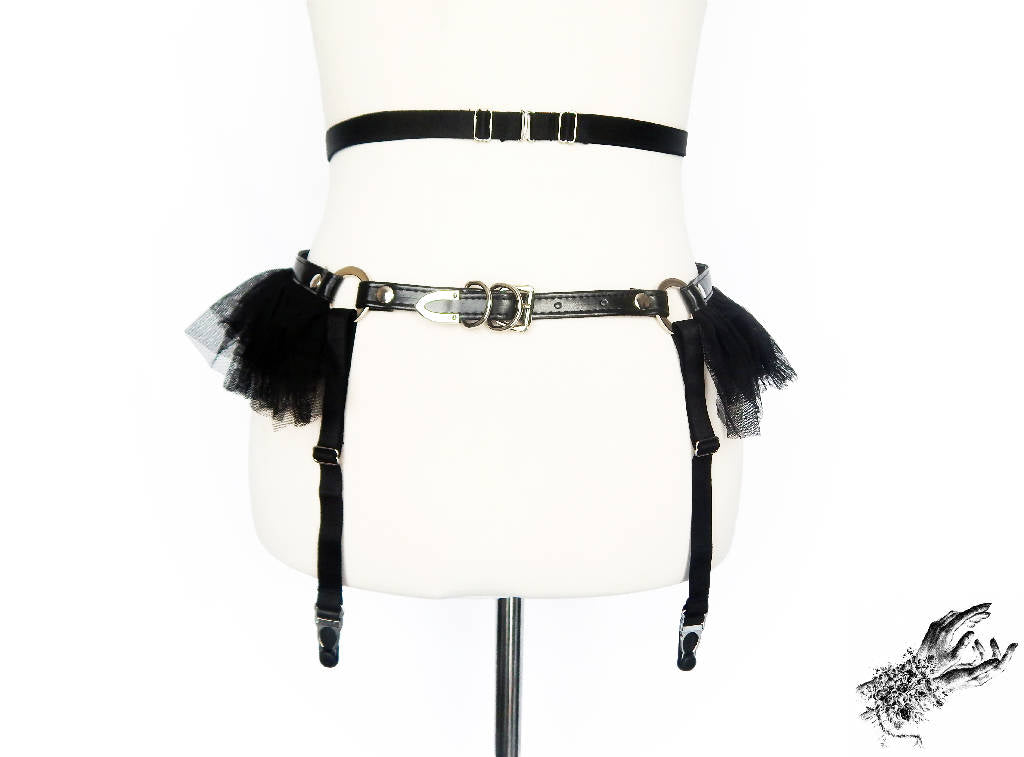 Black Vegan Leather Corset Garter Belt