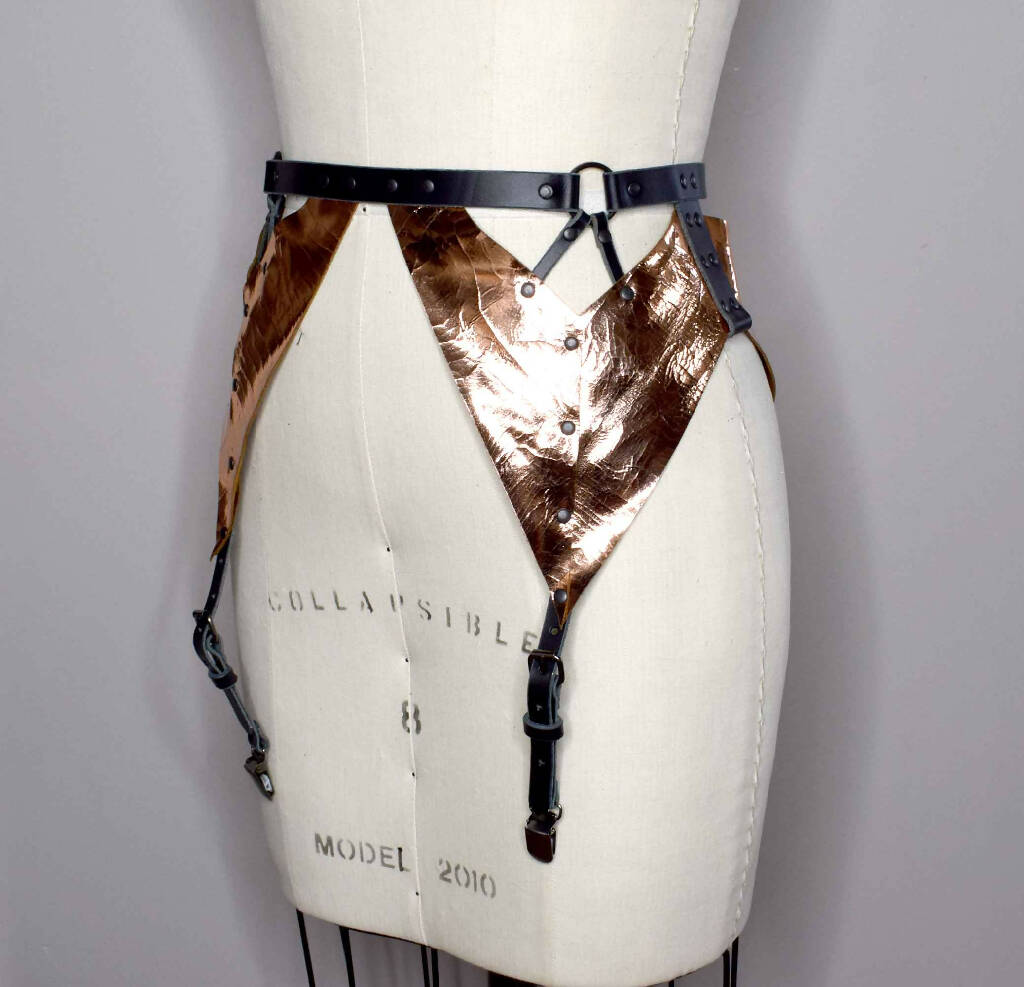 Xenia Strappy metallic Leather Garter Belt