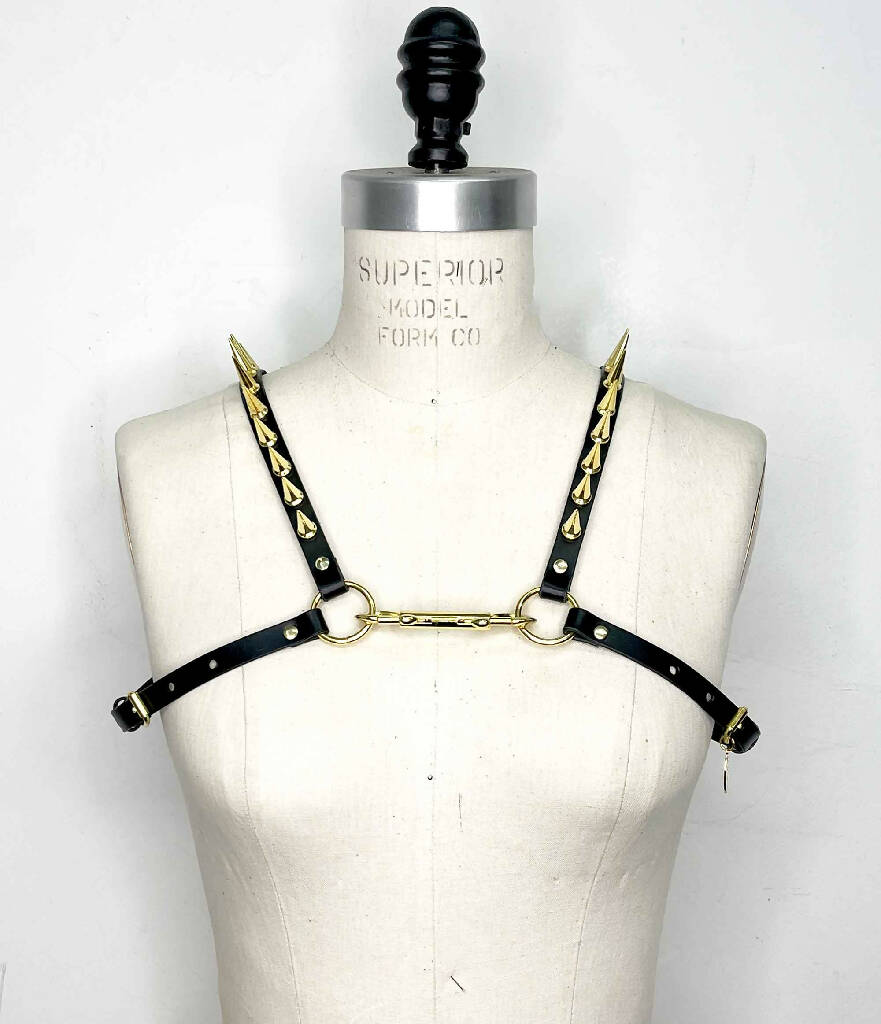 Icarus Spiked Slim Leather Bulldog Harness