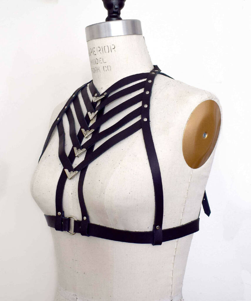 Tui High Neck Leather Harness Bra
