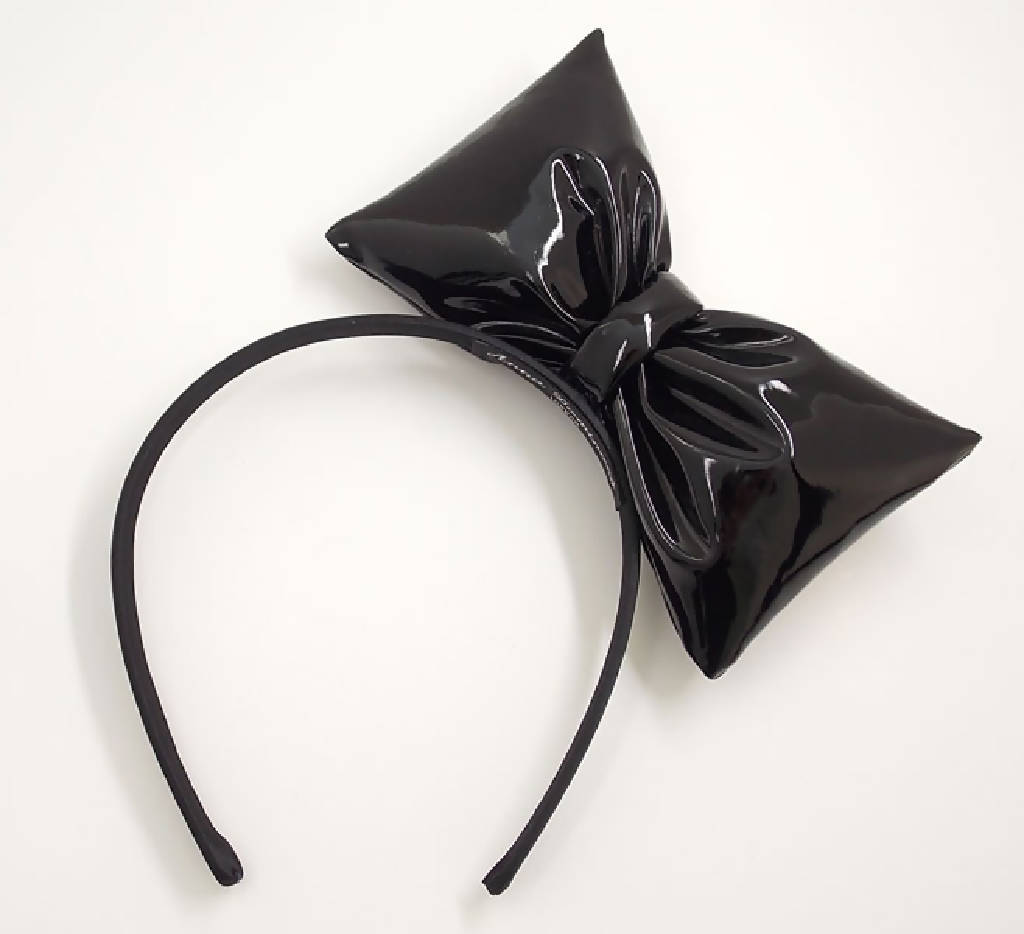 Black gloss vinyl 3D bow hair band