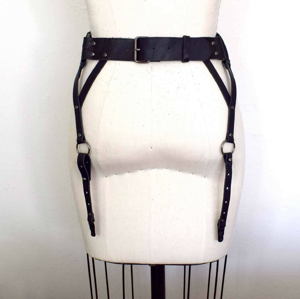 Ostara in Winter Black Leather Garter Belt