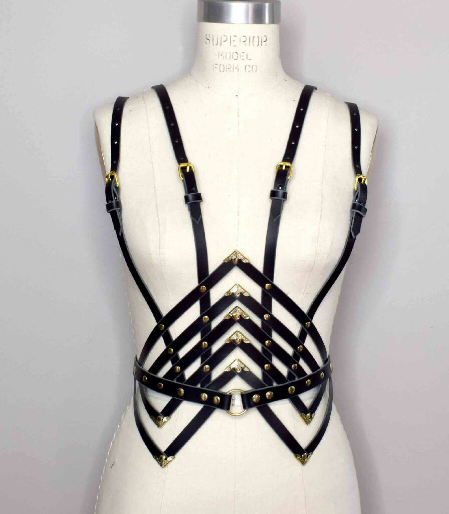 Diamanté Black Leather Waist Harness