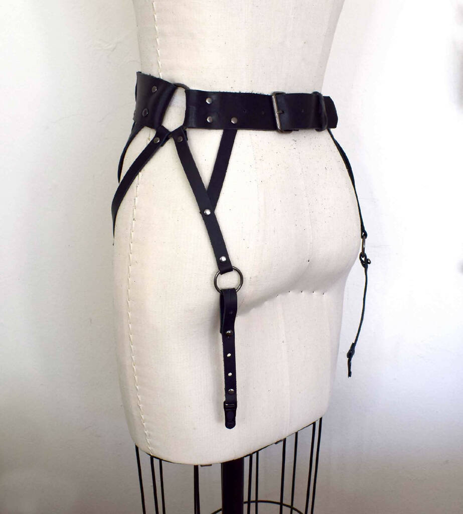 Ostara in Winter Black Leather Garter Belt