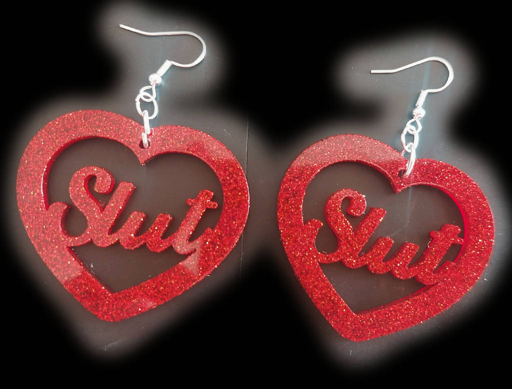 Slut Heart Cut Out Earrings