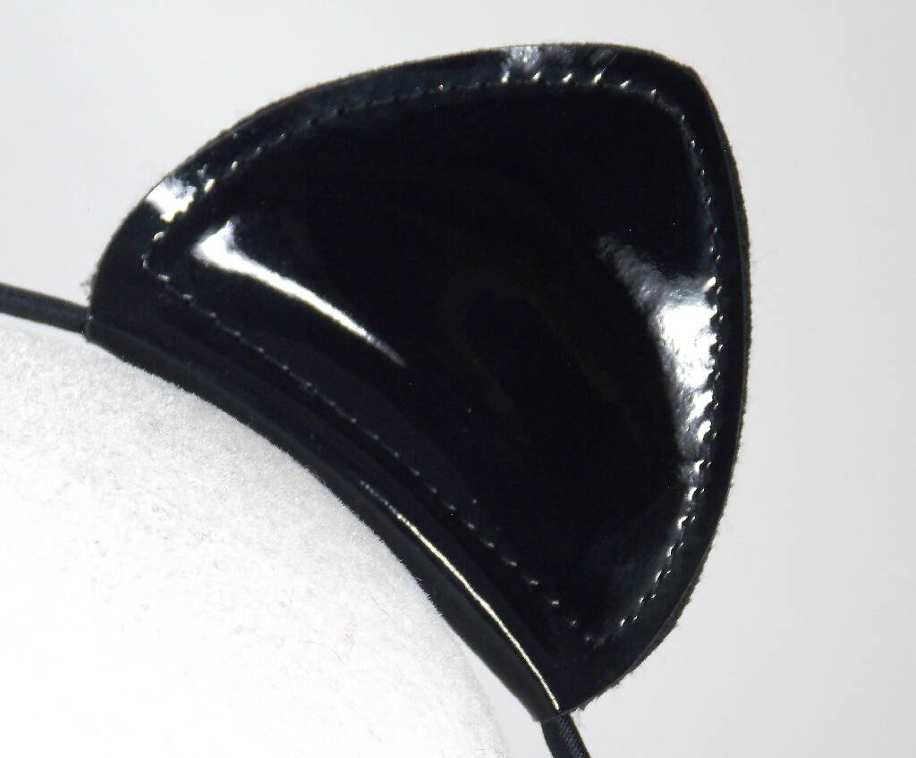 Black shiny vinyl cat ears hair band