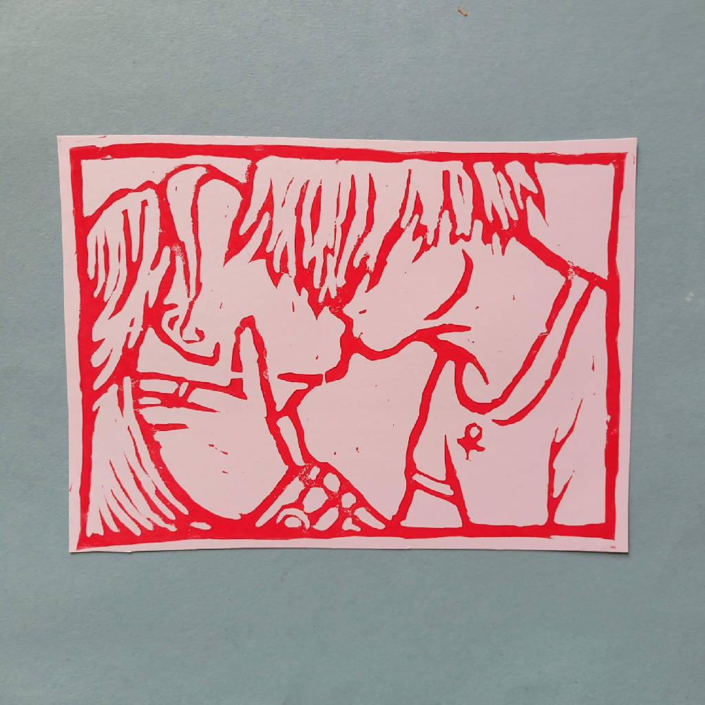 Kiss lino print