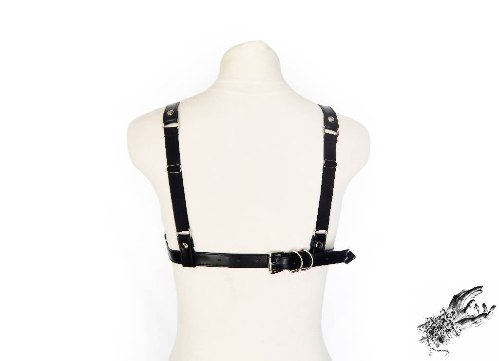 Black Vegan Leather Cage Harness Bra