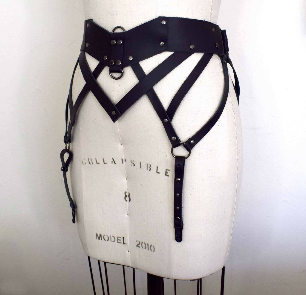Ostara in Winter Black Leather Garter Belt