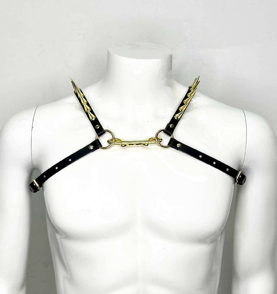 Icarus Spiked Slim Leather Bulldog Harness