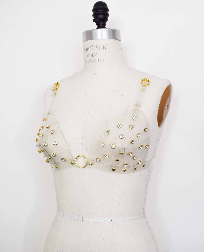 Tina Clear Vinyl Rhinestone Triangle Bralette