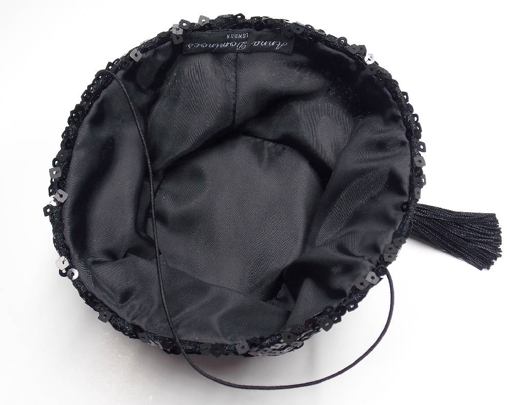 Mini black fez hat with tassel and sequins