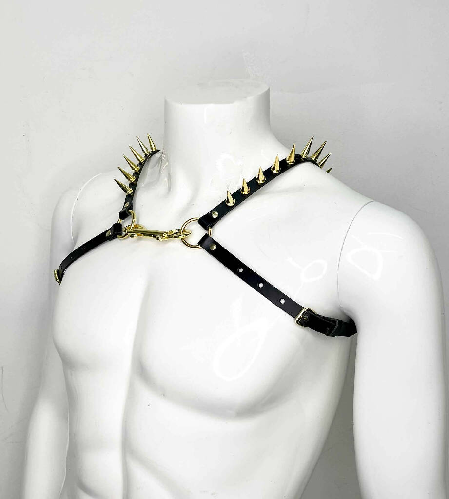 Icarus Spiked Slim Leather Bulldog Harness